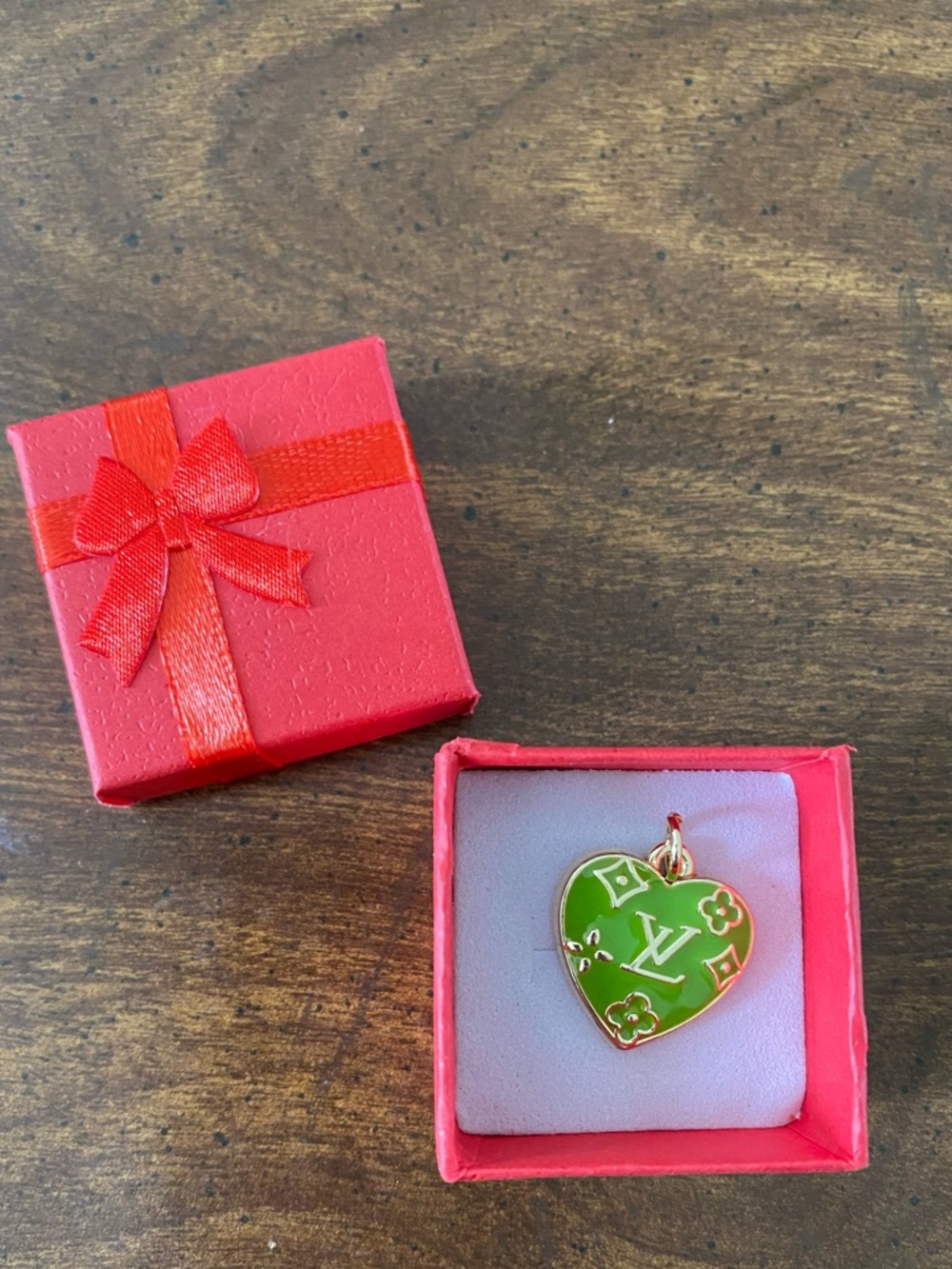 Louis Vuitton Green Heart Shaped Monogram Logo Zipper Pull Charm